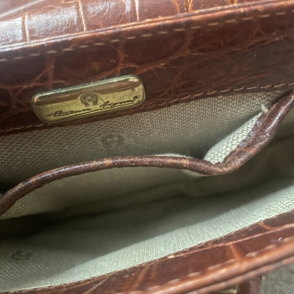 Aigner Dark Brown Croc Embossed Leather Logo Flap Crossbody Bag - Picture 8 of 8
